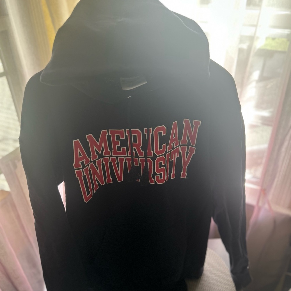 Champion Blue American University Hoodie with Red Print